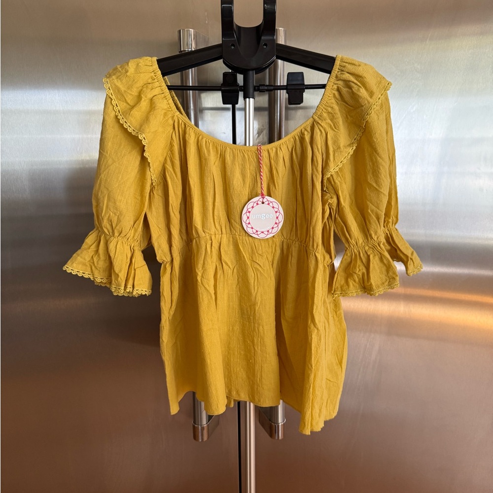 Umgee Golden Ruffle Sleeve Blouse